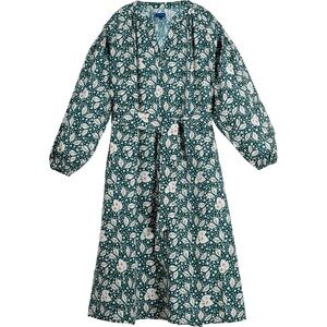 Maison Me women’s Camille Floral Green & ivory leaves Dress Sz L 100% cotton